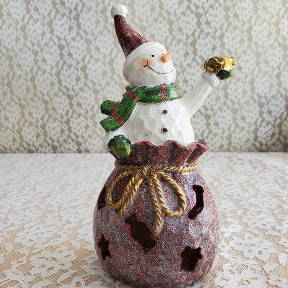 Glittery Light changing Snowman in red sack Home Interiors NEW - Picture 8 of 14